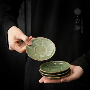 Posavasos de cerámica retro con esmalte verde bambú, tapete redondo aislante del calor para ceremonia del té, uso doméstico. - Product Image 2