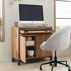 Rustic Wooden <strong>Multi</strong> <strong>Functional</strong> Pull Out <strong>Computer</strong> <strong>Desk</strong> with Storage Cabinet Shelves Furniture - Product Image 1