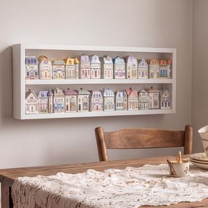 White Double Layer Wooden <b>Wall</b> Shelf 2 Tier <b>Hanging</b> <b>Storage</b> Display Rack For Kitchen Decorative Use - Product Image 1