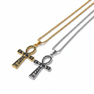 Collar con colgante de acero y titanio Anka Cross para hombre, joyería de moda de acero inoxidable de color plateado y dorado - Product Image 1