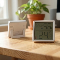 Jam Digital Elektronik Persegi Tipis Senyap Pintar, Termometer Magnetik Higrometer ABS untuk Kamar Tidur Dapur