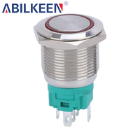 Aibeiken Interrupteur à bouton-poussoir momentané autobloquant en acier inoxydable 19 mm IP65 étanche 3A avec lumière LED