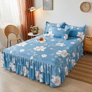 Set di gonne letto doppio strato copriletto con stampa floreale lenzuolo bilaterale - Product Image 3