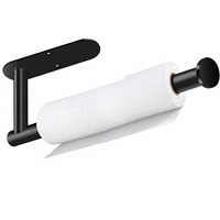 Support mural auto-adhésif en acier inoxydable noir pour essuie-tout, fixation sans perçage pour cuisine, salle de bain, évier, garde-manger, réfrigérateur