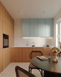 Série d'armoires rétro françaises personnalisées, petit espace commercial, micro-ondes intégré, armoires ouvertes, personnalisation de toute la maison, rangement - Product Image 1