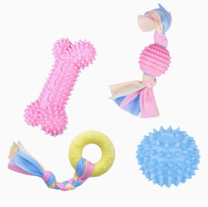 Ensemble de jouets à mâcher pour chien : balle texturée en caoutchouc pour le nettoyage des dents, anneau en os et jouet de traction pour la dentition et l'entraînement des chiots - Product Image 1
