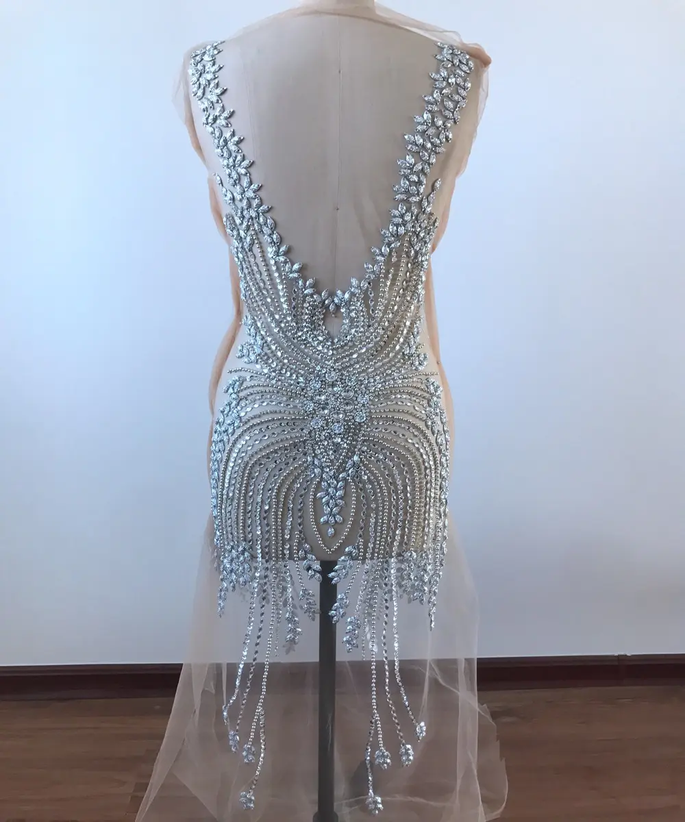 Nuevo cristal apliques de novia corpiño apliques de strass vestidos de boda de tela