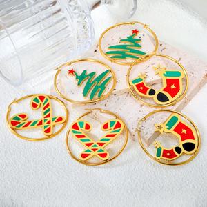 Custom <b>Fashion</b> 18K Gold Plated Christmas <b>Earrings</b> 2024 Stainless Steel Jewelry Christmas Gift Drop <b>Hoop</b> <b>Earrings</b> for Women - Product Image 1