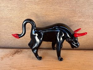 Black Murano Glass Bull With <b>Red</b> Horns And Tail Artistic Murano Blown Glass Contemporary Design - Product Image 3