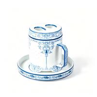 Service à thé professionnel 3 pièces en porcelaine fine de style chinois avec infuseur, tasse, plateau et couvercle à motif floral translucide pour bureau