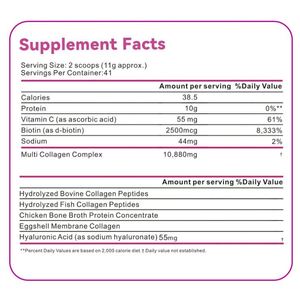 Çoklu Kolajen Protein Tozu Tip I, II, III, V, X, Biotin, Hyaluronik Asit, C Vitamini İçeren, Aromasız Kolajen Peptitleri, Keto Dostu - Product Image 2