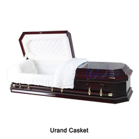 Ataúdes de Madera Estilo Americano en Color Caoba Sólida con Interior de Terciopelo Color Marfil y Diseños Personalizables para Entierro Funerario
