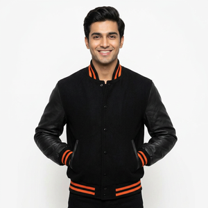 Mejor diseño de lana de alta calidad cuerpo personalizado brazos de cuero genuino Letterman CollegeBaseballjacket para hombres - Product Image 1