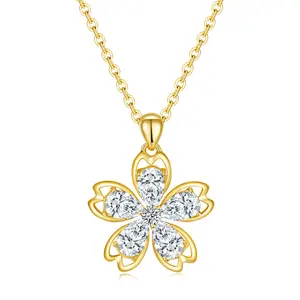 Colar personalizado para mulheres e senhoras, pingente de prata esterlina 925 banhado a ouro 18K para casamento e noivado, flor da sorte