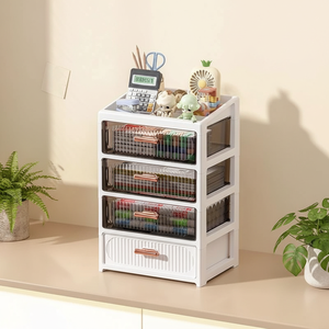 <span class=keywords><strong>4</strong></span>層式学生用文房具収納引き出し、デスクトップ用プラスチック製ジュエリー・コスメティックキャビネット、ミニデスク引き出しオーガナイザー - Product Image 5