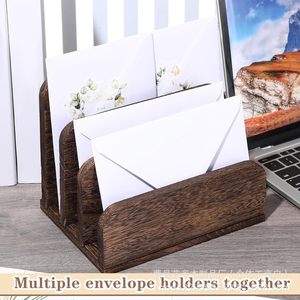 Solid Wood Desktop <b>File</b> Rack Carbonized Color 1.2 Inch Letter Holder <b>Organizer</b> Storage Shelf for Office Books - Product Image 5