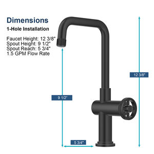 Robinet de cuisine/bar en laiton massif noir mat style steampunk industriel, mitigeur de lavabo à 1 trou - Product Image 6