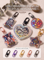 Kits de porte-clés holographiques transparents superposés ronds et plats, mini porte-clés mignons personnalisables, porte-clés shaker DIY en acrylique avec feuille d'or