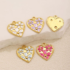 14k 18k Gold Plated 316L Stainless Steel Jewelry Enamel Charm With <b>Flower</b> And Heart Charms for <b>Bracelet</b> Necklace Jewelry Making - Product Image 4