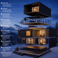 Maison conteneur moderne de 20 pieds ou 40 pieds à deux étages, petite villa de luxe préfabriquée, modulaire, mobile et déplaçable, avec structure en acier