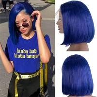 Grosir Blue12a SDD rambut manusia Remy Brasil Wig depan penuh 13x4 Bob lurus pendek sebelum dipetik tanpa lem transparan HD Swiss