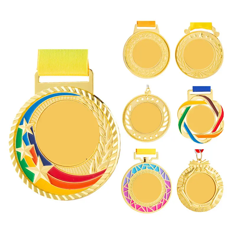 Fabricante logotipo personalizado al por mayor premio de oro fútbol maratón correr metal en blanco deporte medalla y trofeos cinta