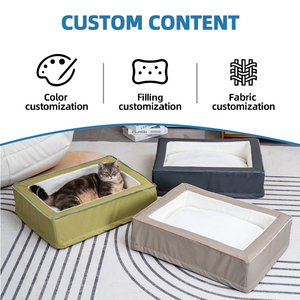 SUREWALHOME Lit pour chien imperméable rectangulaire, lit chauffant pour animaux de compagnie, canapé orthopédique avec support en mousse d'œuf, lit pour <span class=keywords><strong>chat</strong></span>, tissu en cuir durable - Product Image 6