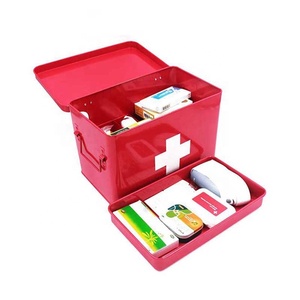 First Aid Kit Vintage First Aid for Home Medicine Tin Red Metal Storage Box Mail Box Metal Outdoor Metal Box Container