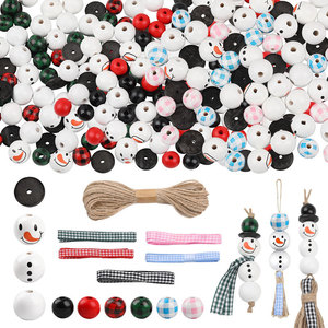 Christmas Wooden <b>Beads</b> <b>Set</b> With Hemp Rope Checkered Snowman Ornaments DIY Craft Decorations For Tree Holiday Decor - Product Image 1