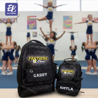 Mochila Negra con Brillantina y Logotipo de Pedrería, Bolsa con Cierre Súper Brillante para la Universidad, Deportes, Animadoras, Bordado de Nombres Deportivos