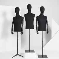 Mannequin buste homme noir haut de gamme en PE avec bras en bois pour présentation de costumes et vêtements en magasin