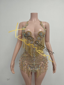 Ocstrade Custom <strong>Gold</strong> Rhinestone Tassels Club <strong>Dress</strong> Halter Neck Diamond Birthday <strong>Party</strong> Prom Sexy <strong>Dress</strong> for Women <strong>Party</strong> Club Night - Product Image 3