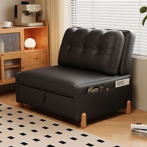Sofá Cama Individual Plegable y Extensible de Cuero Blanco Hueso Multifuncional para Dormitorio, Sala de Estar, Apartamento Pequeño, Balcón - Product Image 2