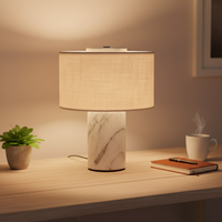Lampe de table moderne en marbre avec abat-jour en tissu, design simple, alimentée par batterie, lampe de chevet pour salon et chambre à coucher
