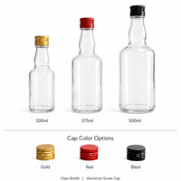 Bouteille en verre pour spiritueux de 200 ml, 375 ml, 500 ml pour whisky et brandy avec bouchon en aluminium, OEM, ODM, logo personnalisé, couleur, fournisseur en gros