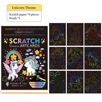 Livre d'activités de coloriage de la licorne magique pour enfants, pochoir d'art en papier à gratter, ensemble de 9 cartes d'art magique arc-en-ciel à gratter