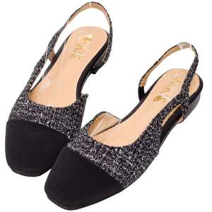Fashion Black Tweed Flat Shoes with Strap Closure <b>Padded</b> Heel Lining Durable Arch Support Anti-Friction All Seasons - Product Image 3