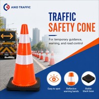 Cône de signalisation routière Aiko avec colliers réfléchissants prismatiques haute intensité, protection IP55 pour avertissement temporaire et contrôle d'accès