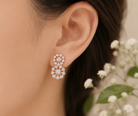 925 Sterling Silber Roségold-Plattierte Trendige Blumen-Ohrhänger mit Zirkonia für Damen Hochzeit & Party Modeschmuck