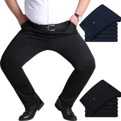 Ivy81037A Wholesale Dress Autumn Men Fat Dad Trousers Business Loose Fit Stretch Casual Formal Suit Plus Size Pants