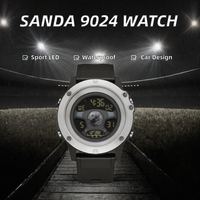 Jam Tangan Digital Sanda 9024 Bentuk Mobil Baru untuk Pria, Layar LED, Alarm, Tahan Air 5BAR, Kronograf, Tali TPU