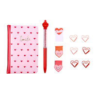 Ensemble de papeterie Saint-Valentin avec carnet, journal, stylo gel, notes autocollantes mignonnes, clips en forme de cœur, fournitures de bureau et scolaires, cadeau