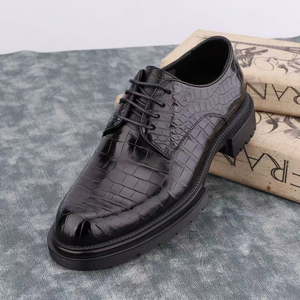 Zapatos formales de hombre de piel de cocodrilo 100% piel de cocodrilo genuina Zapatos de vestir negros con cordones y punta redonda - Product Image 5