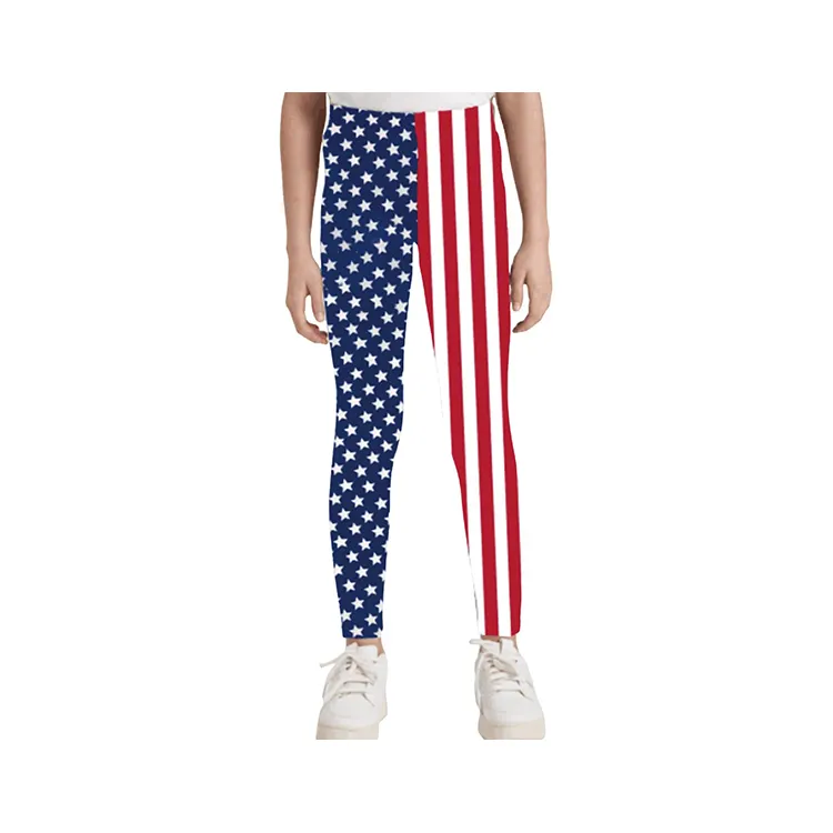 Custom USA Flag Leggings for American Apparel Kids Stripes Stars Print 4th of July Pants For Athletic Running Buffalo Leggings