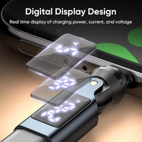 Adaptateur magnétique USB C à affichage numérique rotatif à 540 degrés, PD 240W, 9 broches, avec embouts USB C et Micro USB, câble de charge et de données USB C