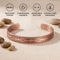 Bracelet magnétique en cuivre pur avec 6 aimants néodyme, réglable, motif croix en relief, gravé au laser, croix chrétienne, bien-être