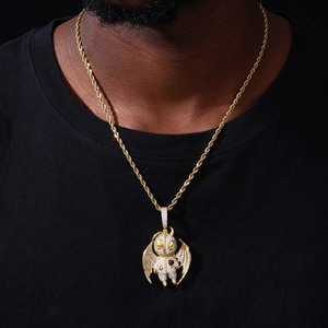 Collana da Uomo alla Moda in Stile Punk Hip Hop, Gioielli Placcati Oro in Ottone con Diamanti CZ AAAAA, Ciondolo Iced Out 'Kindness and Evil Demon' - Product Image 4