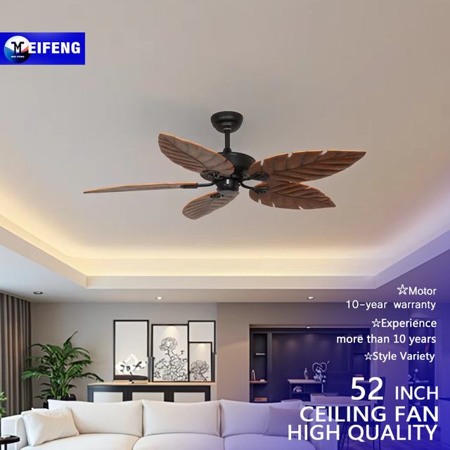 52 Inch Maple Leaf Design Blade Modern DC Motor Remote Control Ceiling Fan Without Light for Dining Room Living Room Home