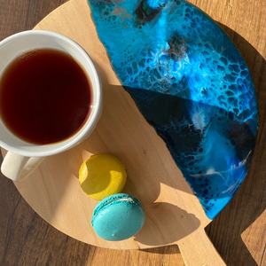 Plateau de service antidérapant rond en résine de bois d'olive pour la cuisine à domicile et le restaurant pour les collations au thé et au café - Product Image 4