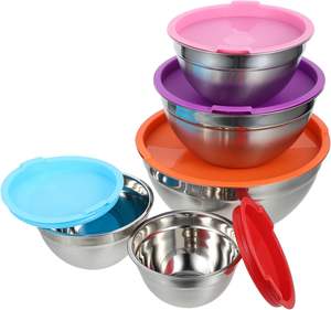 Wholesale Wholesale Stainless Steel Silicone Antiskid Basin <b>Colorful</b> Kitchen <b>Mixing</b> Salad <b>Bowls</b> Set With Airtight Lids - Product Image 2